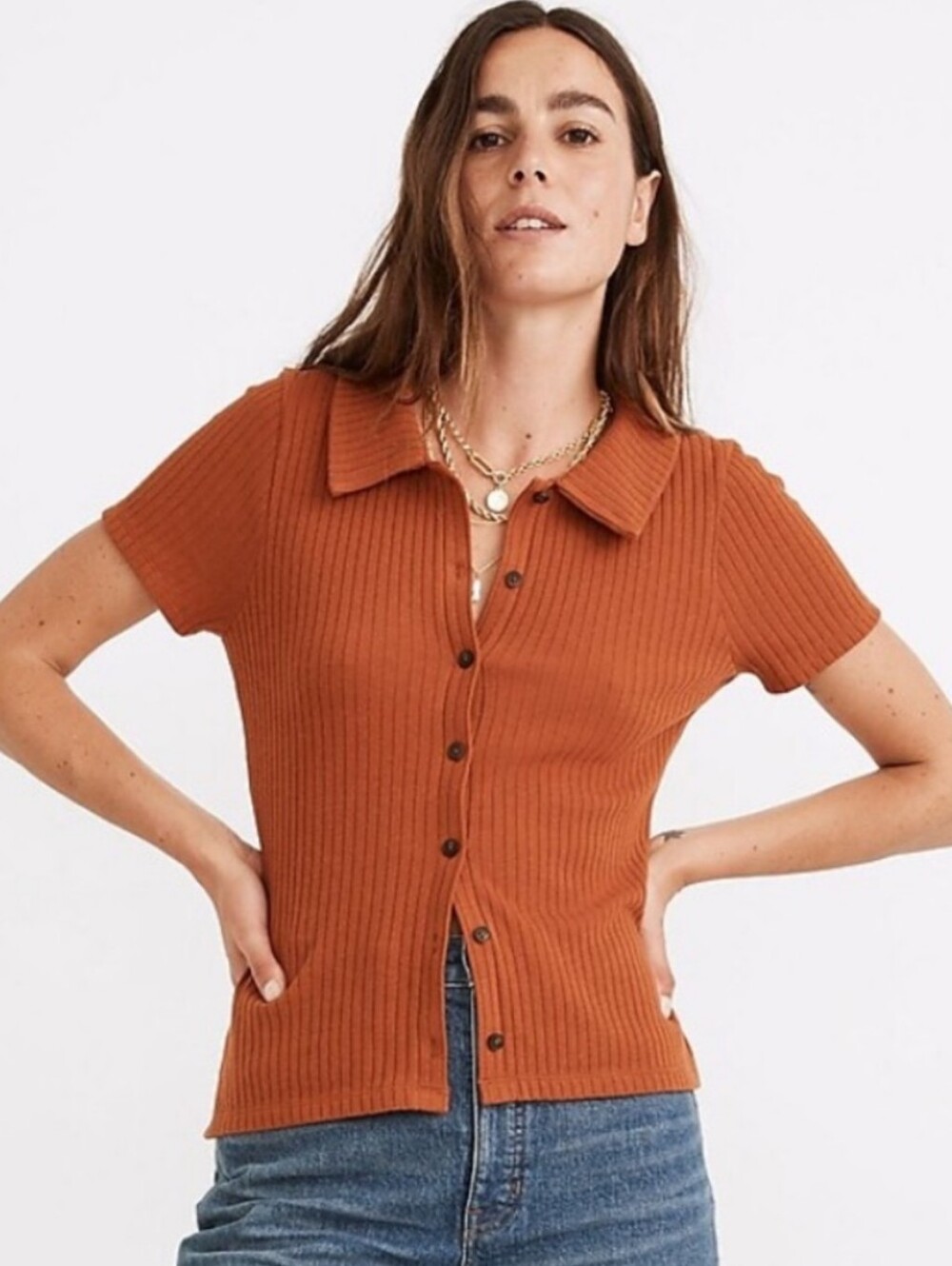 Madewell Ribbed Polo Button-Front Tee Size XXS